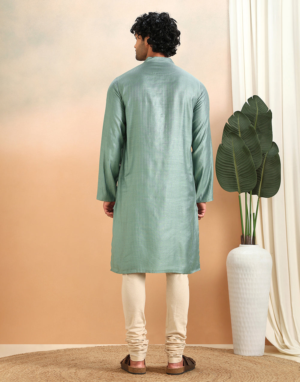 Mint Viscose Blend Dobby Slim Fit Long Kurta
