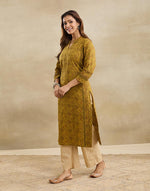 Green Cotton Hand Block Printed Slim Fit Long Kurta